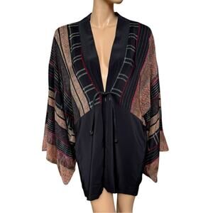 La Squadra Vintage 100% Silk Kimono Size M Tie in the Front Wide Sleeves